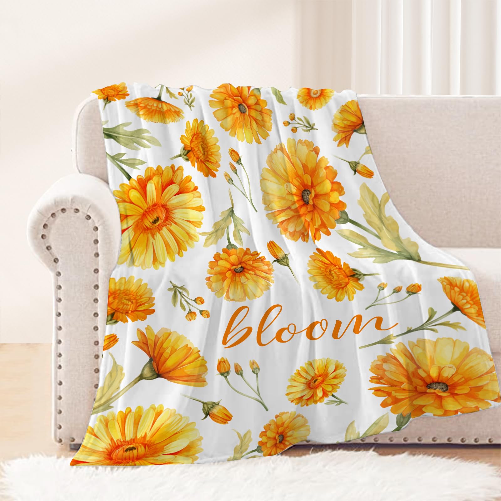 Neatee Living Daisy Throw Blanket For Kids Small Spring Summer Yellow Floral Blanket Girls Boys Child Baby Bed Soft Fuzzy Plush